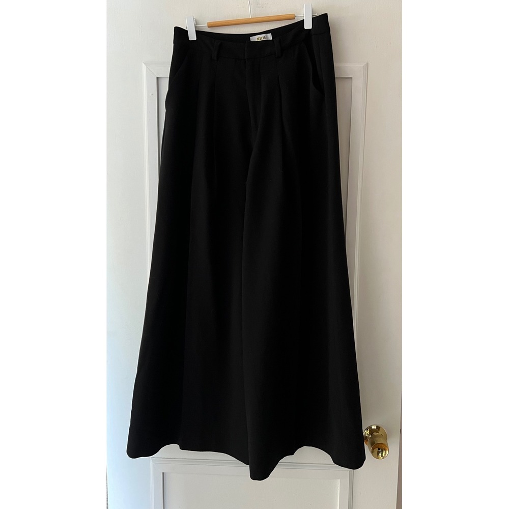 Maeve Anthropologie Black Wide Leg Pleated Trousers High Rise Pants 4